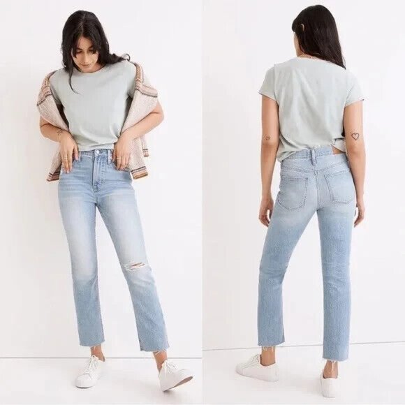 Madewell Perfect Vintage High Rise Crop Raw Hem Jean, Coney Destroyed - Picture 1 of 15
